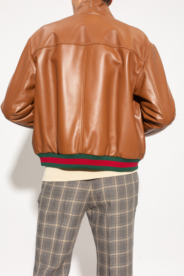 Gucci brown cheap leather jacket